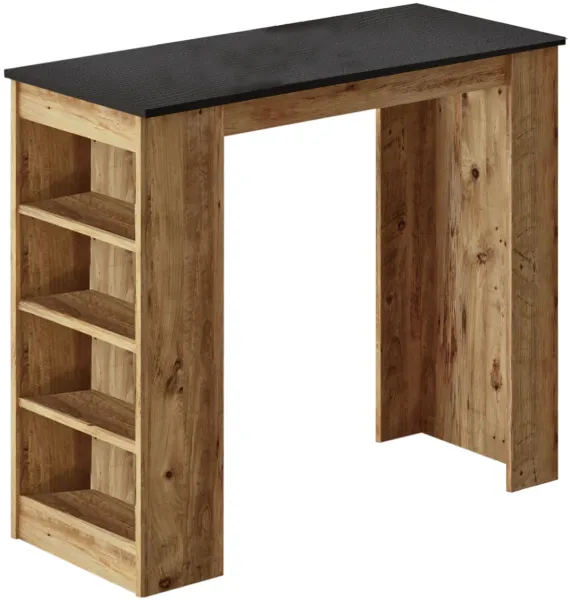 NORDVÄRK ST1 Bartisch, med 3 hyllor - natur och svart melamin (120x51,6)