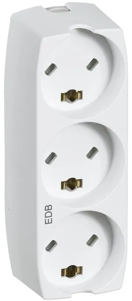 LK Grenuttag med 3 rektangulära stickproppar EDB 2-pol med jord, vit